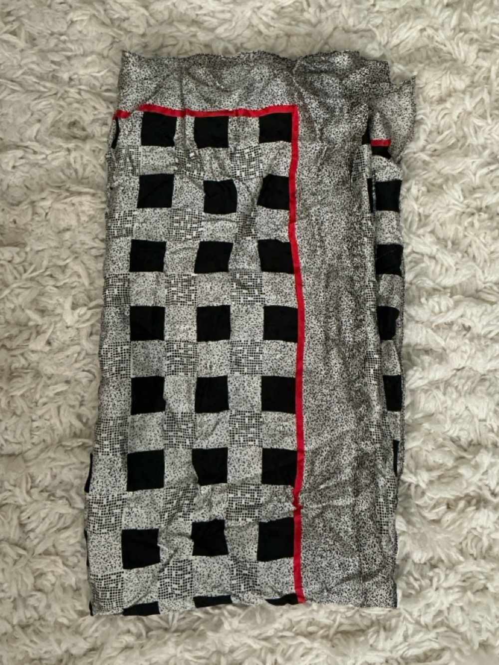 VINTAGE 80s 90s Jumbo Black White Checkered Scarf